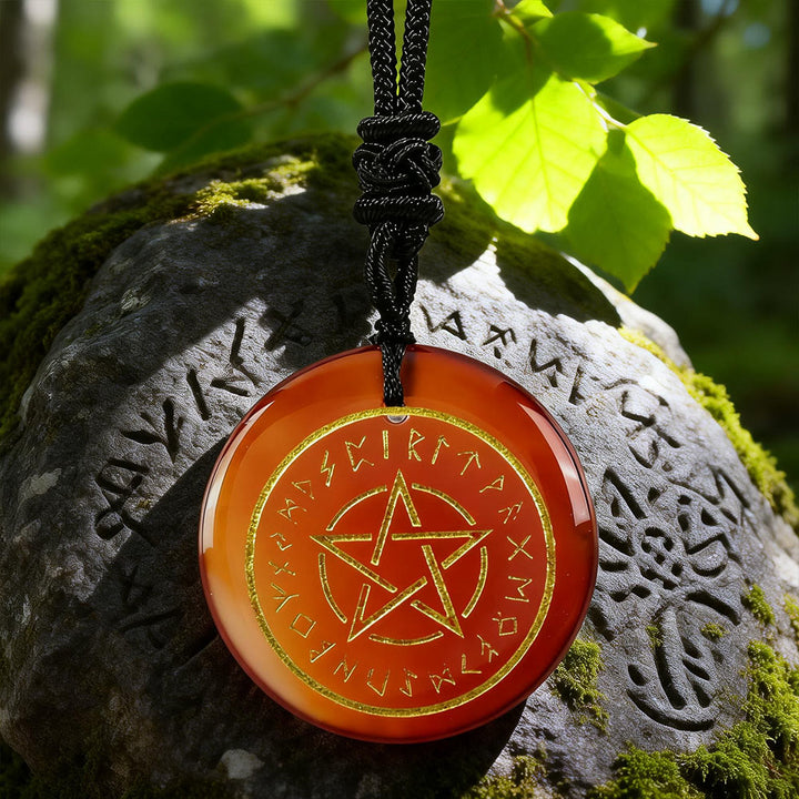 WorldNorse Pentacle Rune Warding Crystal Necklace - Red Agate - image 8