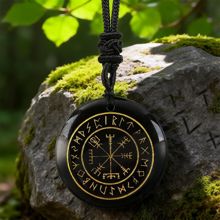 WorldNorse Vegvisir Rune Guidance Crystal Necklace - Black Obsidian - image 3