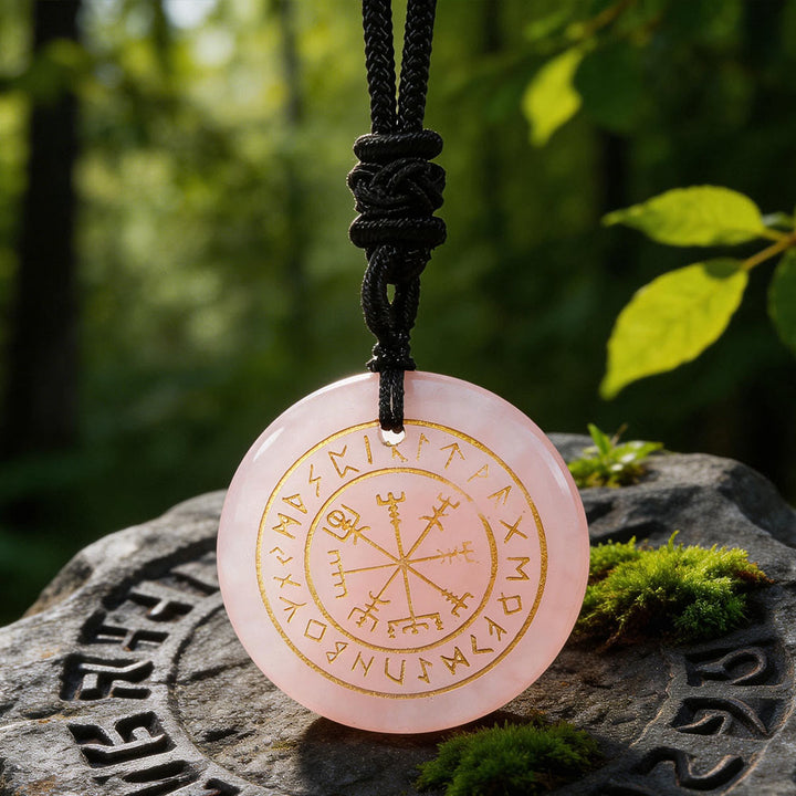 WorldNorse Vegvisir Rune Guidance Crystal Necklace - Rose Quartz - image 5