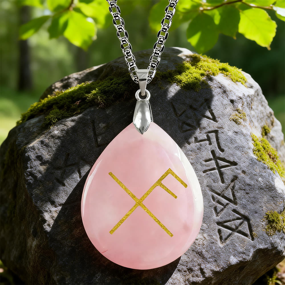 WorldNorse Viking Gibo Auja Teardrop Crystal Necklace - Rose Quartz - image 4