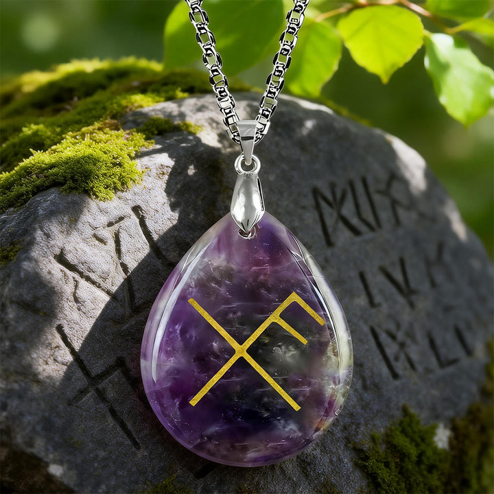 WorldNorse Viking Gibo Auja Teardrop Crystal Necklace - Amethyst - image 5