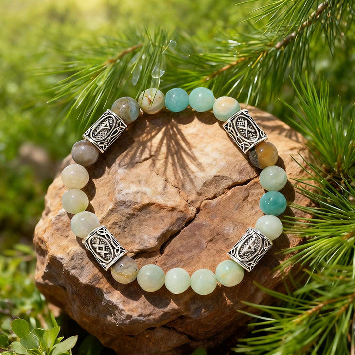 WorldNorse Viking Rune Talisman Protection Crystal Beaded Bracelet - Amazonite - image 3