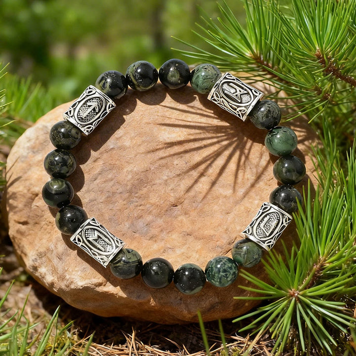 WorldNorse Viking Rune Talisman Protection Crystal Beaded Bracelet - Kambamba Jasper - image 6