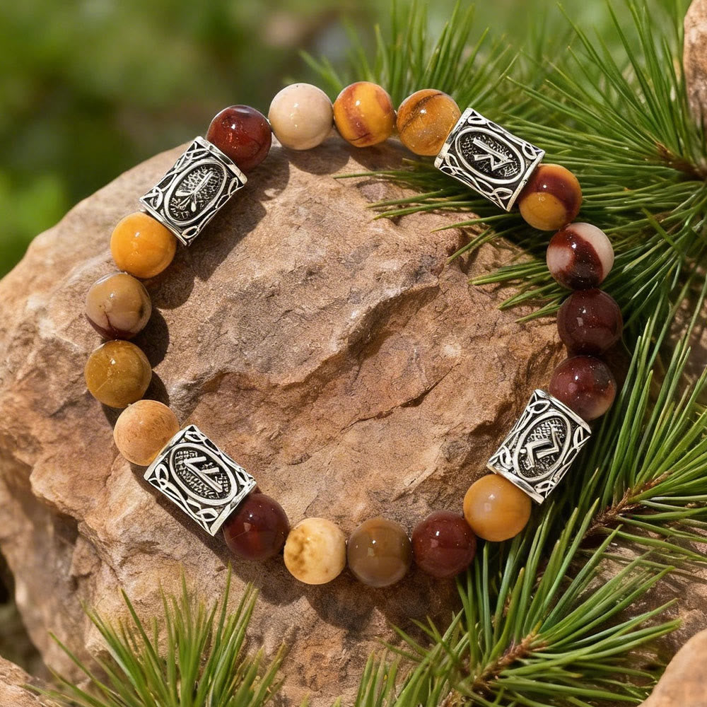 WorldNorse Viking Rune Talisman Protection Crystal Beaded Bracelet - Mookaite Jasper - image 5