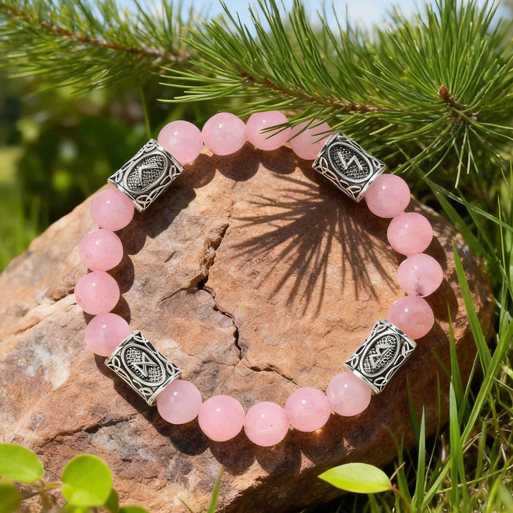 WorldNorse Viking Rune Talisman Protection Crystal Beaded Bracelet - Rose Quartz - image 7