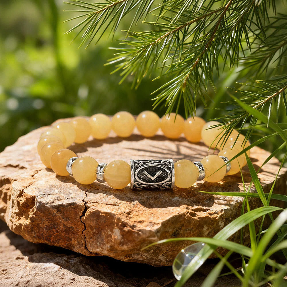 WorldNorse Viking Runes Courage Blessing Crystal Beaded Bracelet - Beige Jade - image 14