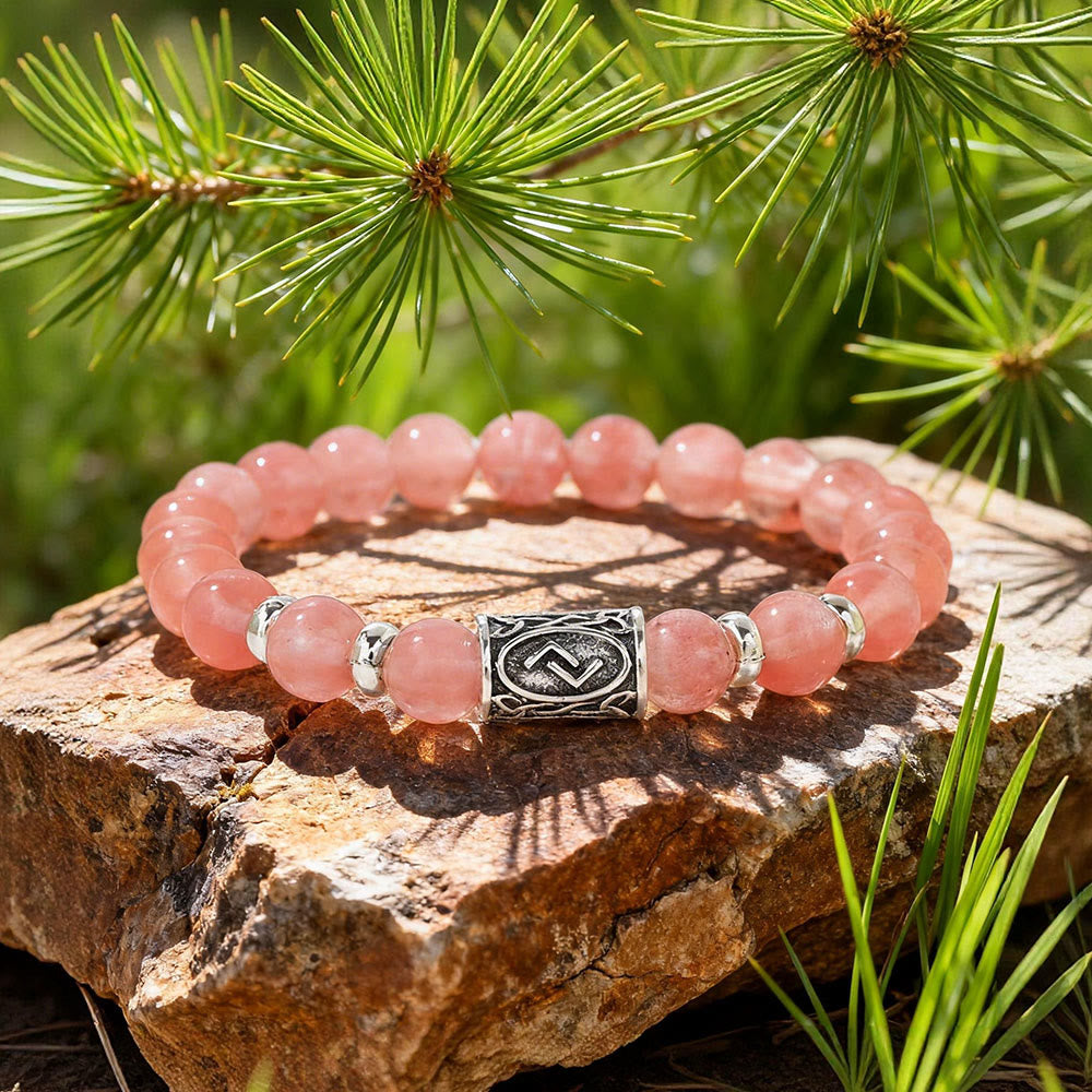 WorldNorse Viking Runes Courage Blessing Crystal Beaded Bracelet - Watermelon Red Crystal - image 18