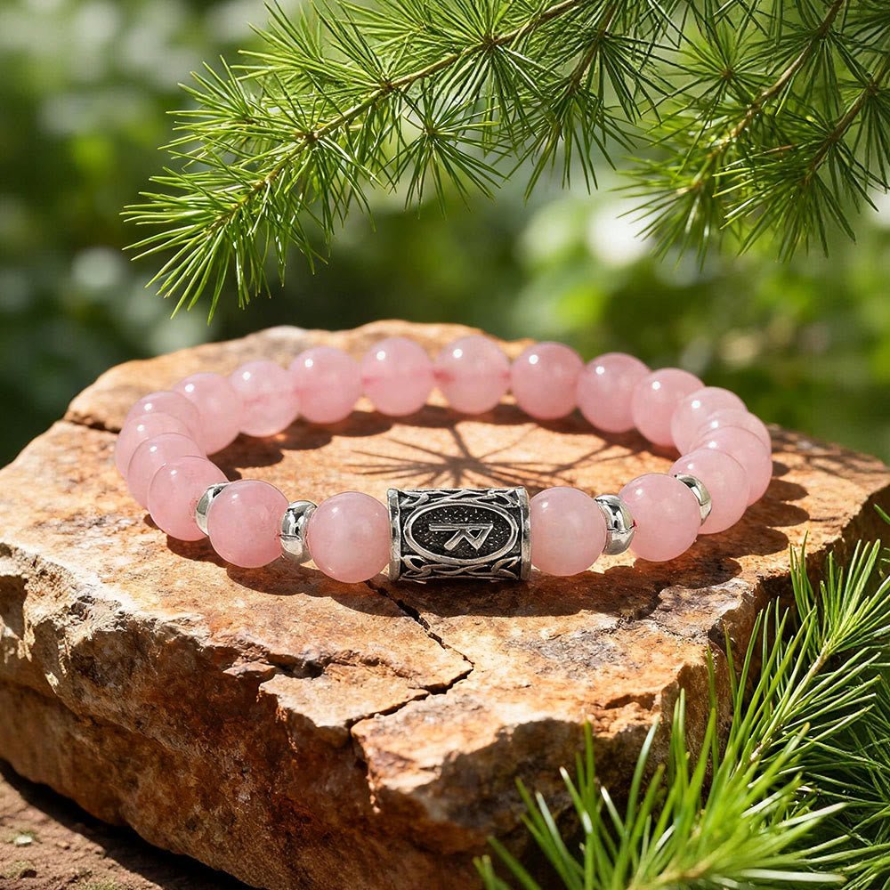 WorldNorse Viking Runes Courage Blessing Crystal Beaded Bracelet - Rose Quartz - image 9