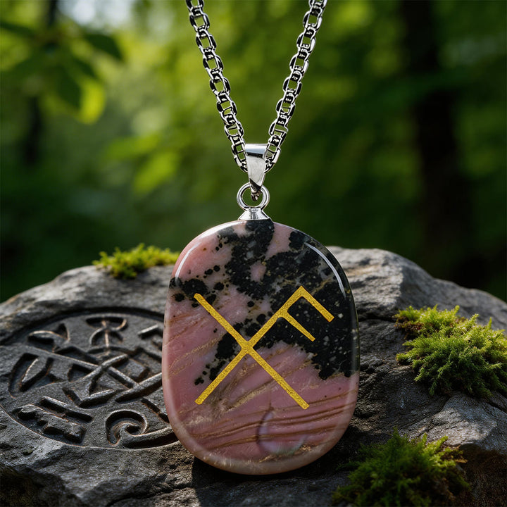 WorldNorse Gibo Auja Luck Rune Crystal Necklace - Rhodochrosite - image 13