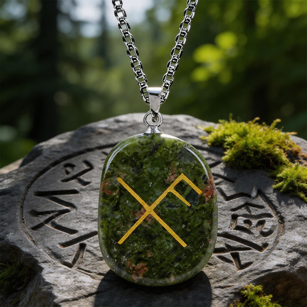 WorldNorse Gibo Auja Luck Rune Crystal Necklace - Unakite - image 11