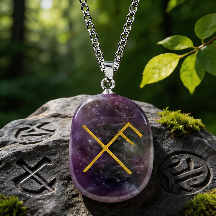 WorldNorse Gibo Auja Luck Rune Crystal Necklace - Amethyst - image 4