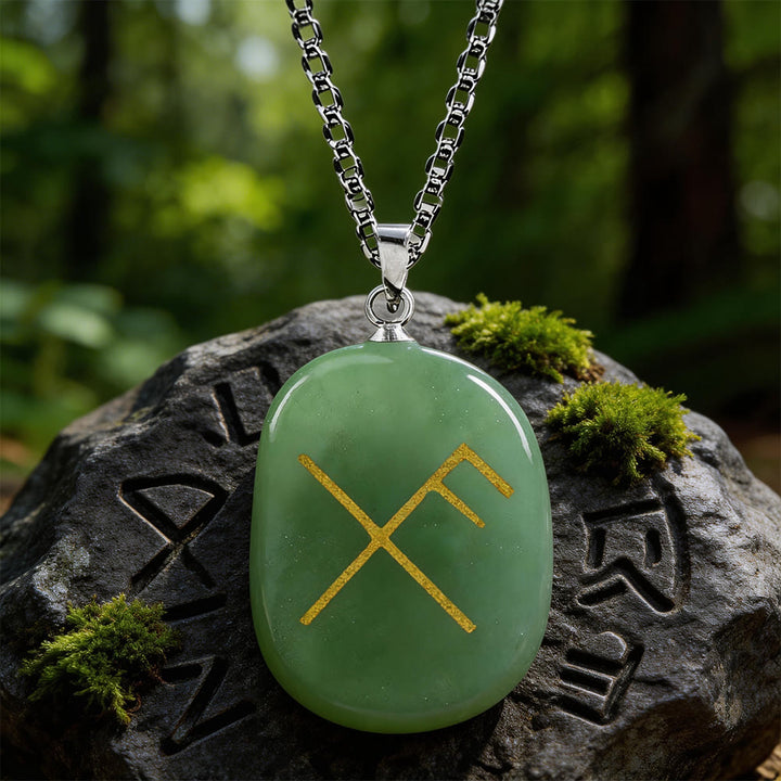 WorldNorse Gibo Auja Luck Rune Crystal Necklace - Green Aventurine - image 2