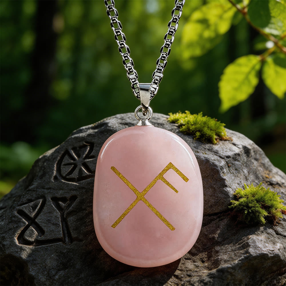 WorldNorse Gibo Auja Luck Rune Crystal Necklace - Rose Quartz - image 3
