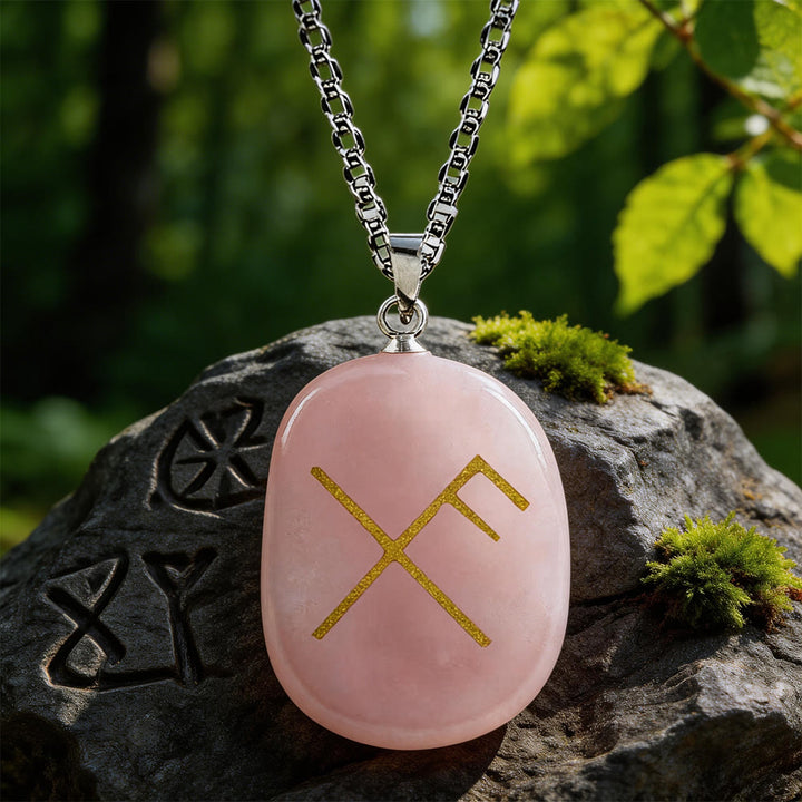 WorldNorse Gibo Auja Luck Rune Crystal Necklace - Rose Quartz - image 3