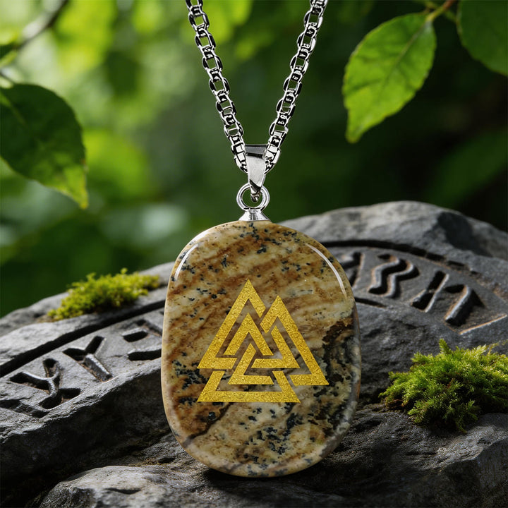 WorldNorse Valknut Strength Sigil Crystal Necklace - Picture Jasper - image 14