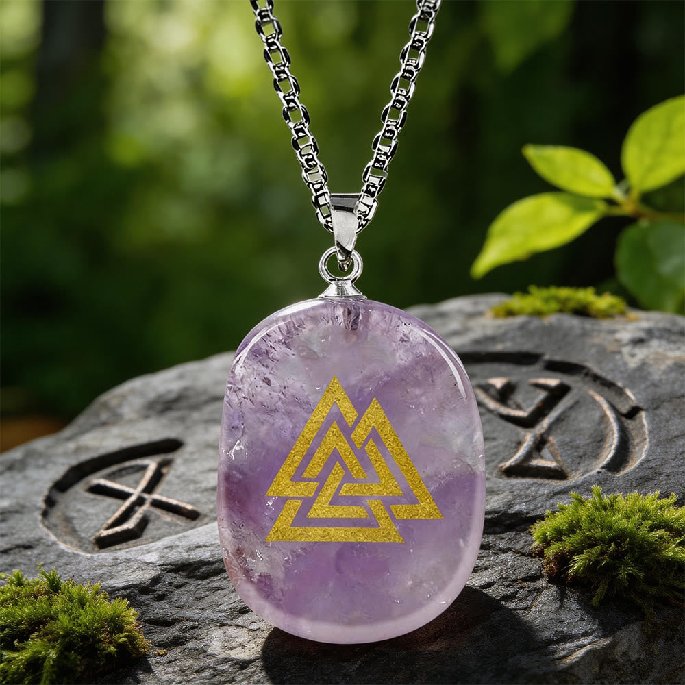 WorldNorse Valknut Strength Sigil Crystal Necklace - Amethyst - image 5