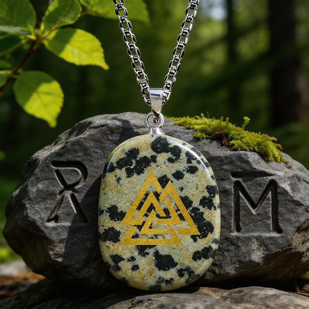 WorldNorse Valknut Strength Sigil Crystal Necklace - Dalmatian Jasper - image 12