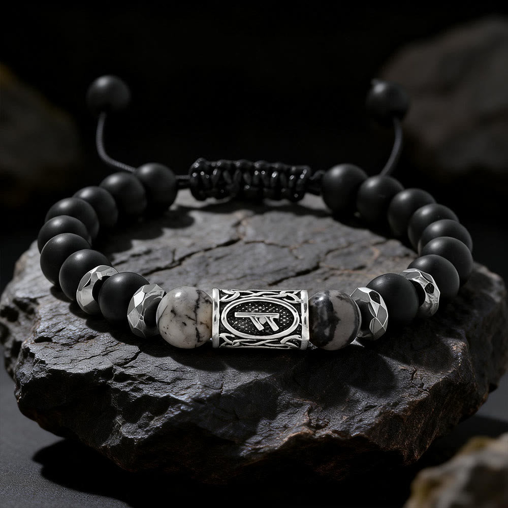 WorldNorse Viking Runes Strength Crystal Beaded Bracelet - Black Veined Jasper - image 4