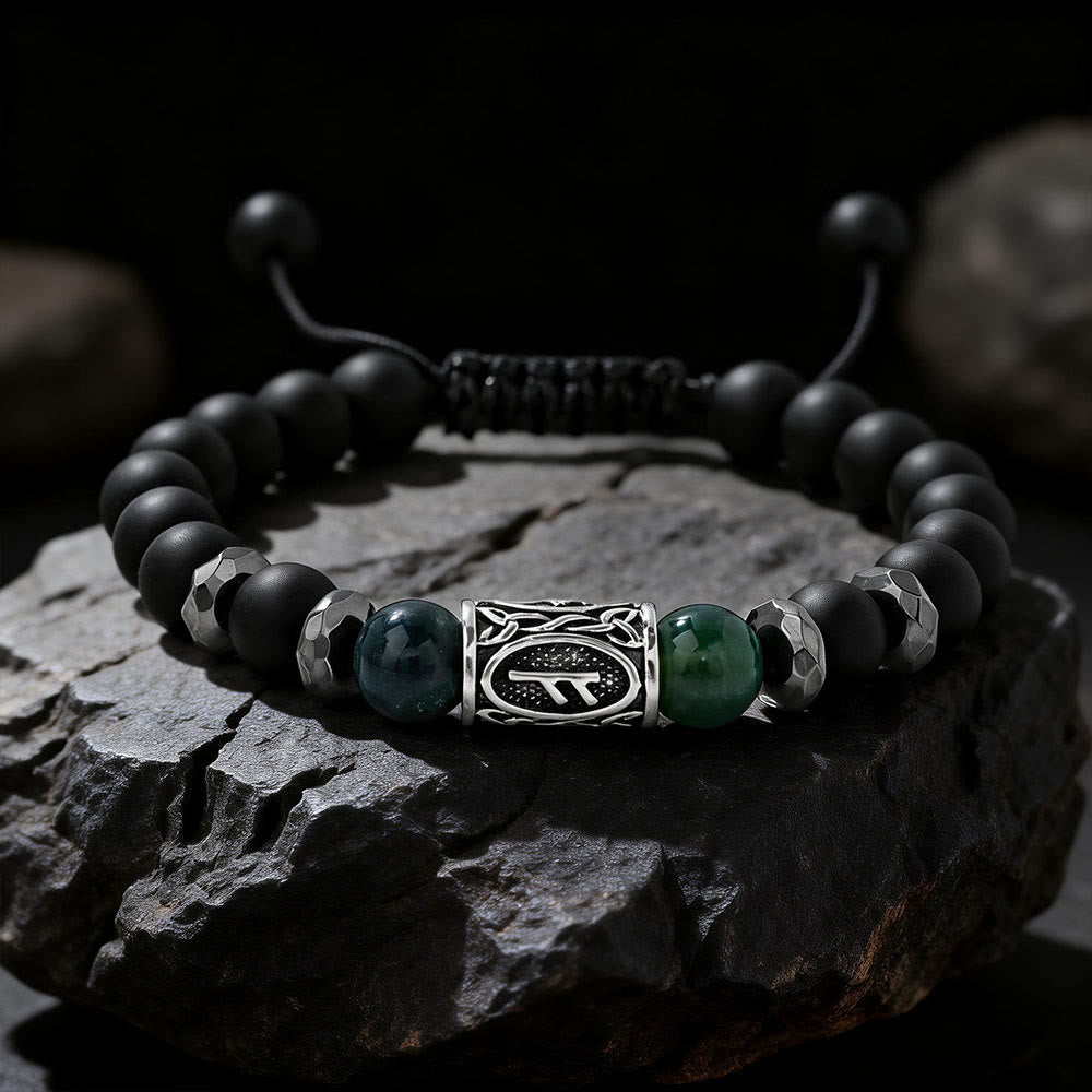 WorldNorse Viking Runes Strength Crystal Beaded Bracelet - Moss Agate - image 18