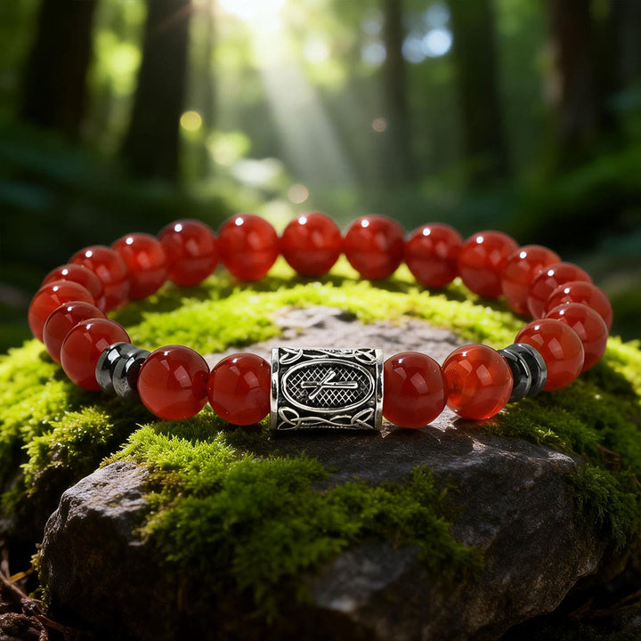 WorldNorse Viking Runes Blessing Crystal Beaded Bracelet - Red Agate - image 2