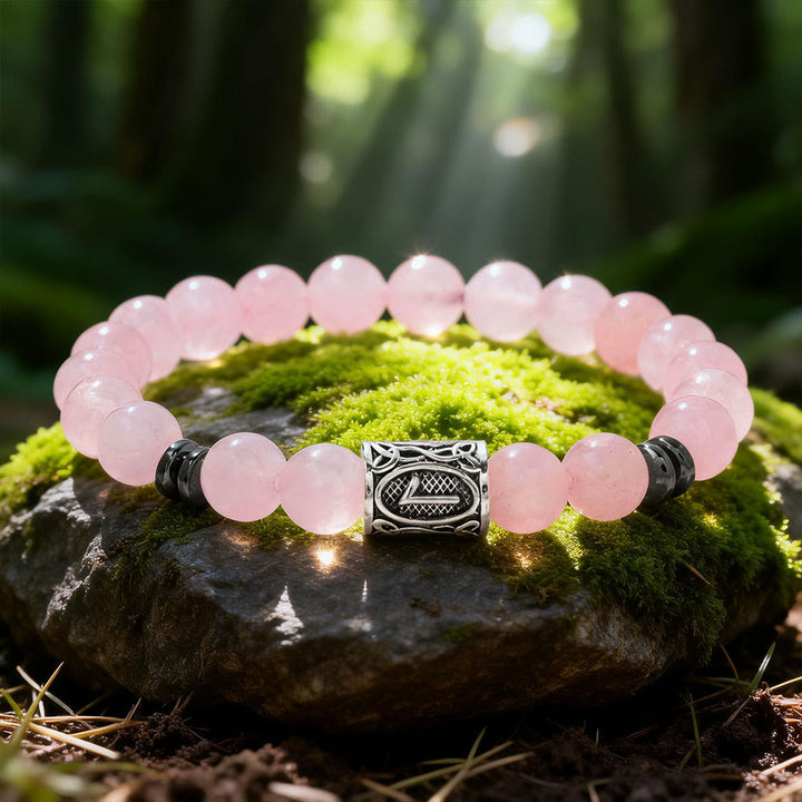 WorldNorse Viking Runes Blessing Crystal Beaded Bracelet - Rose Quartz - image 18