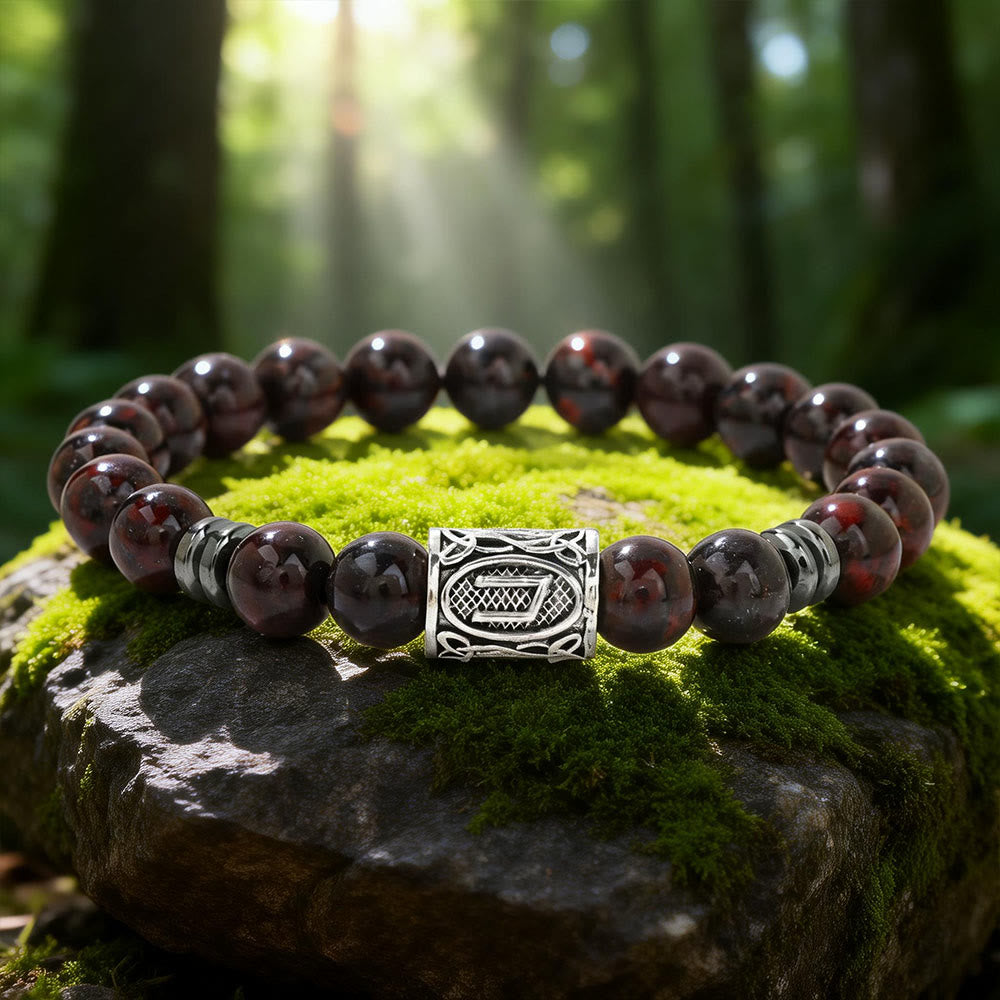 WorldNorse Viking Runes Blessing Crystal Beaded Bracelet - Chicken Blood Stone - image 9