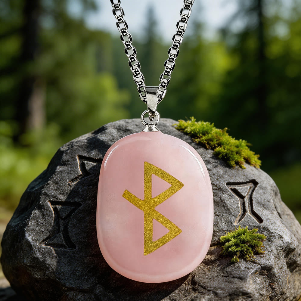 WorldNorse Viking Healing Bind Rune Vitality Crystal Necklace - Rose Quartz - image 3