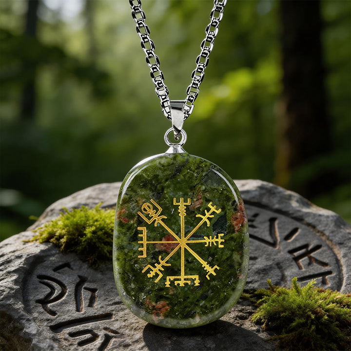 WorldNorse Vegvisir Runic Compass Guidance Crystal Necklace - Unakite - image 11