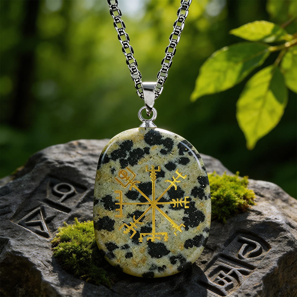 WorldNorse Vegvisir Runic Compass Guidance Crystal Necklace - Dalmatian Jasper - image 12