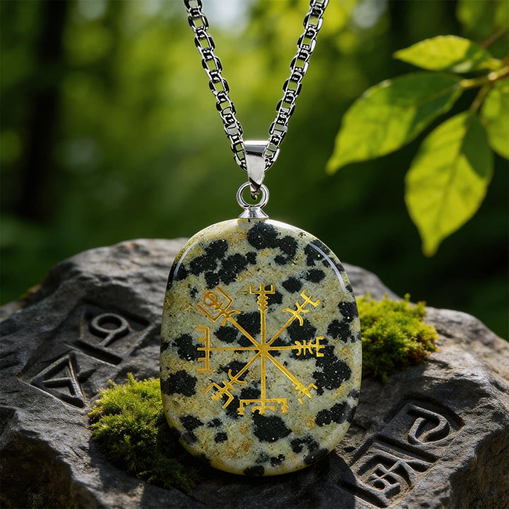 WorldNorse Vegvisir Runic Compass Guidance Crystal Necklace - Dalmatian Jasper - image 12