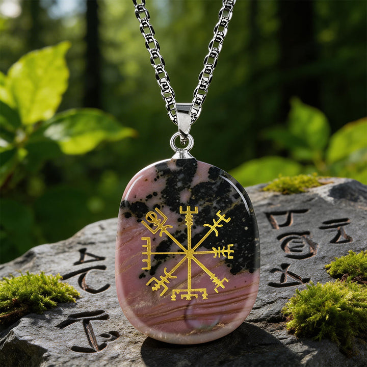 WorldNorse Vegvisir Runic Compass Guidance Crystal Necklace - Rhodochrosite - image 13