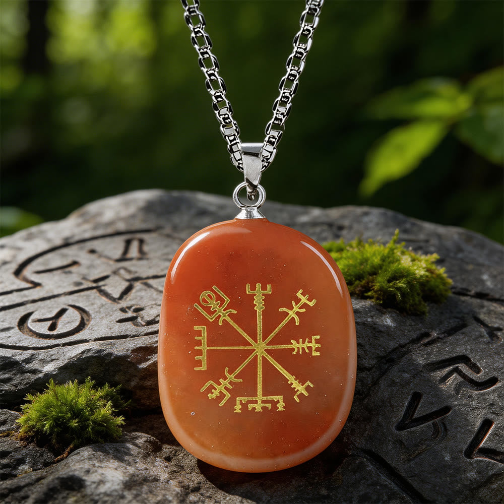 WorldNorse Vegvisir Runic Compass Guidance Crystal Necklace - Red Aventurine - image 9