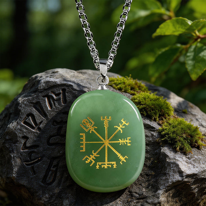 WorldNorse Vegvisir Runic Compass Guidance Crystal Necklace - Green Aventurine - image 3