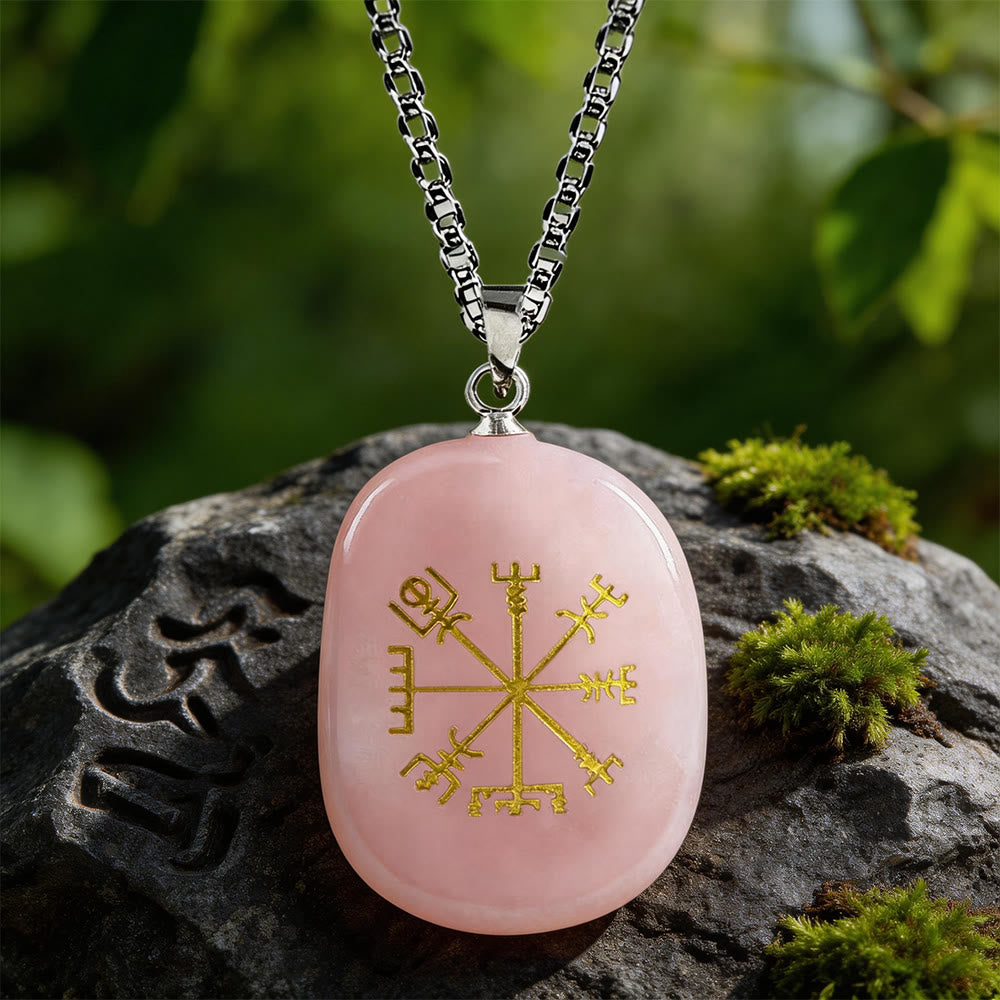 WorldNorse Vegvisir Runic Compass Guidance Crystal Necklace - Rose Quartz - image 4