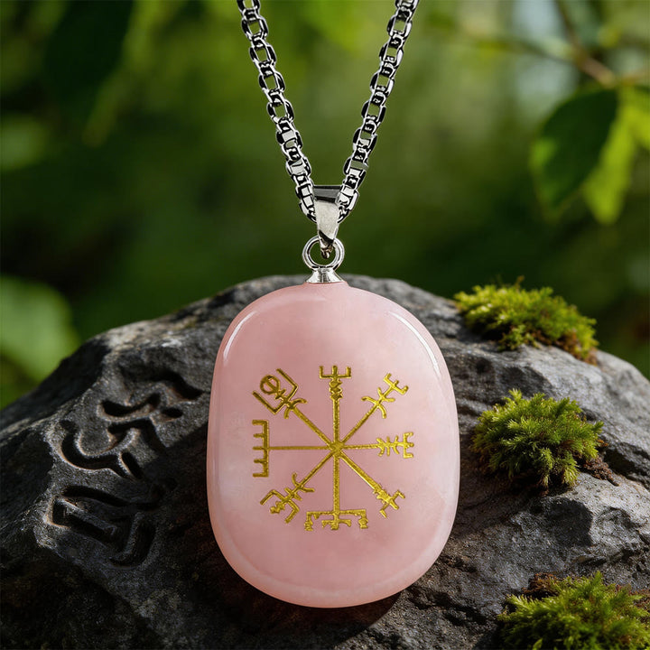 WorldNorse Vegvisir Runic Compass Guidance Crystal Necklace - Rose Quartz - image 4