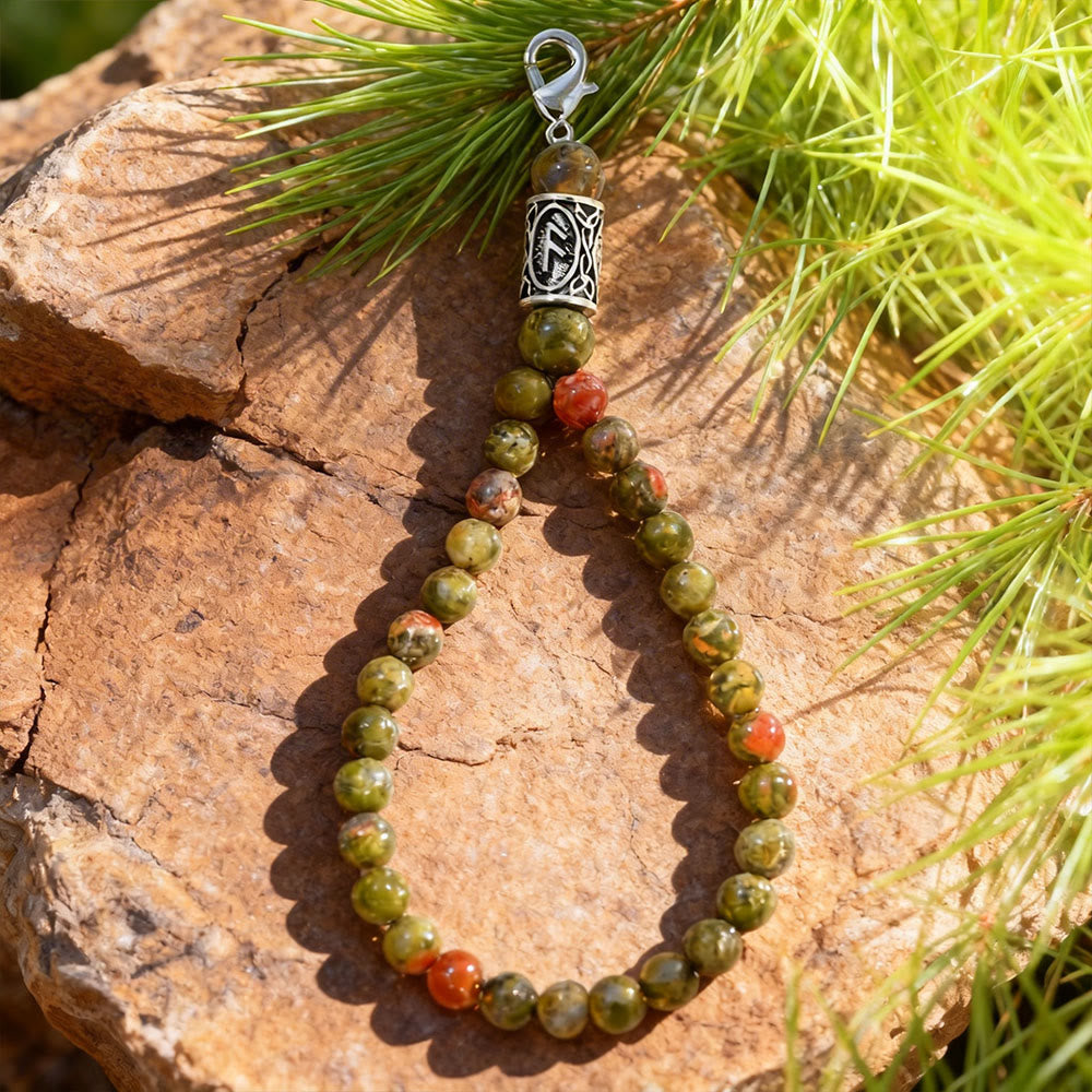 WorldNorse Rune Engraved Bead Charm Crystal Keychain - Unakite - image 2