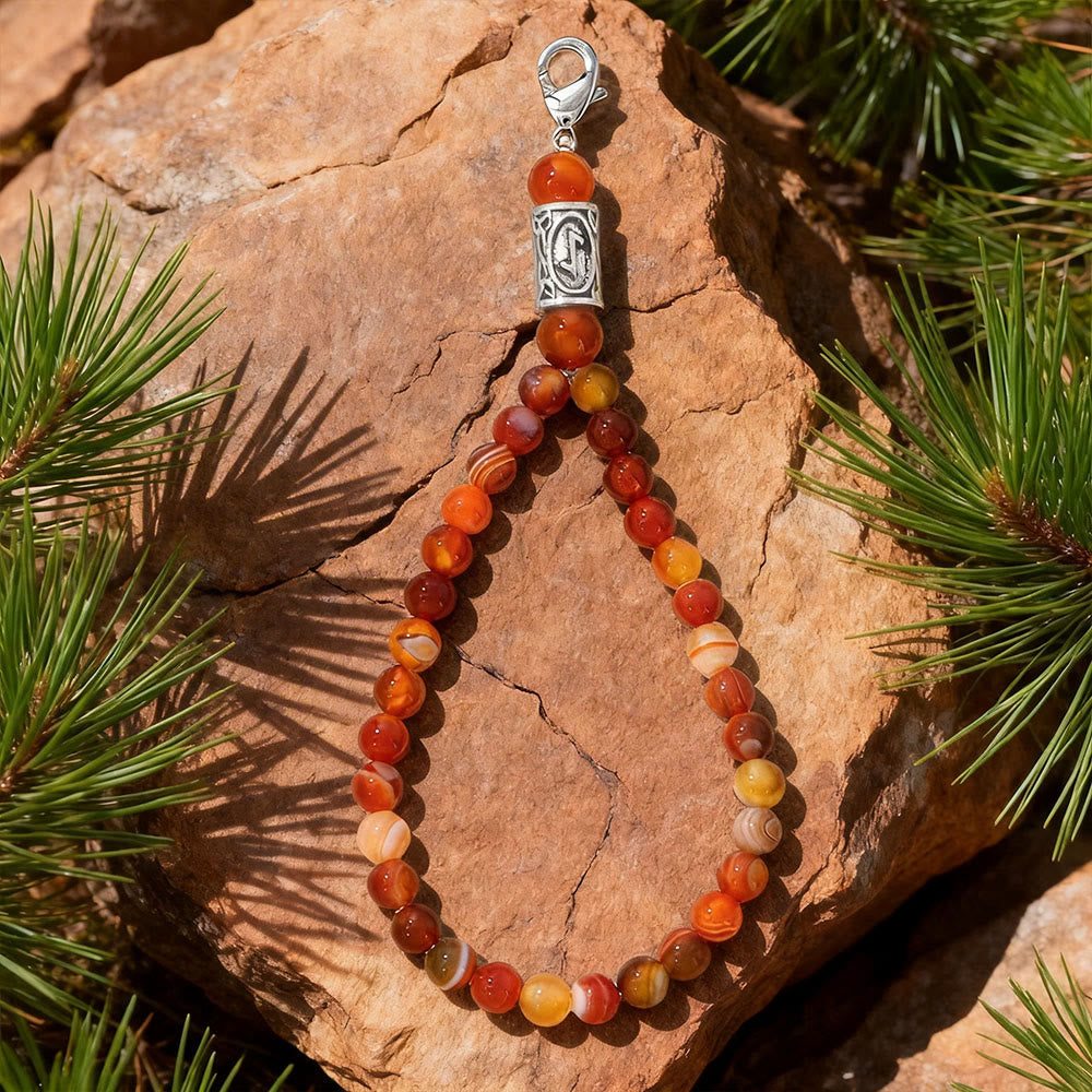 WorldNorse Rune Engraved Bead Charm Crystal Keychain - Red Agate - image 12