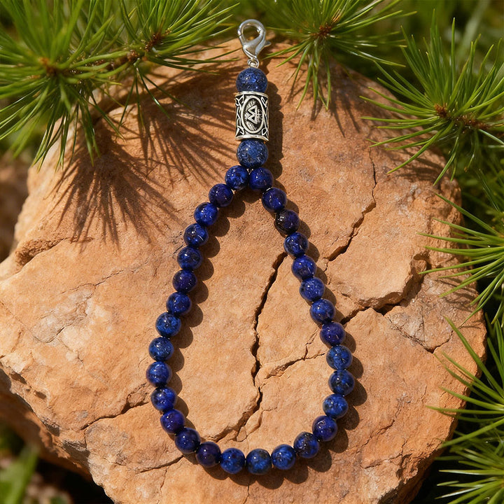 WorldNorse Rune Engraved Bead Charm Crystal Keychain - Lapis Lazuli - image 4