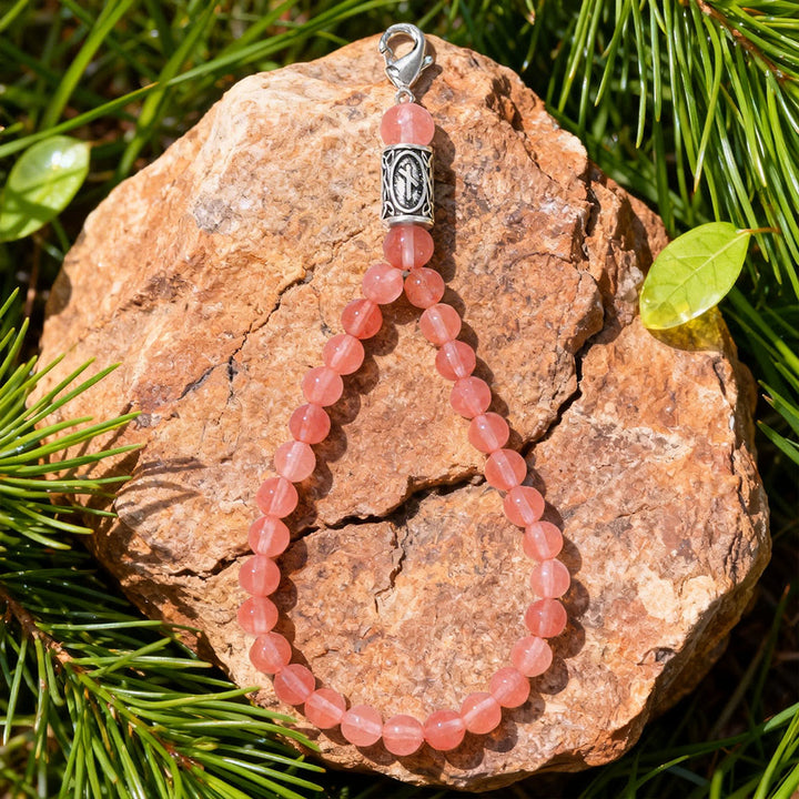 WorldNorse Rune Engraved Bead Charm Crystal Keychain - Watermelon Red Crystal - image 7