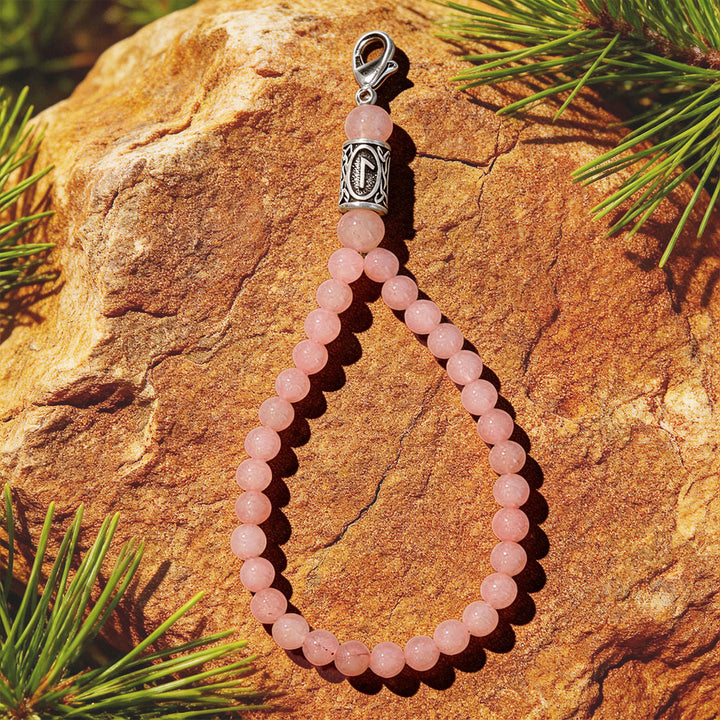 WorldNorse Rune Engraved Bead Charm Crystal Keychain - Rose Quartz - image 3