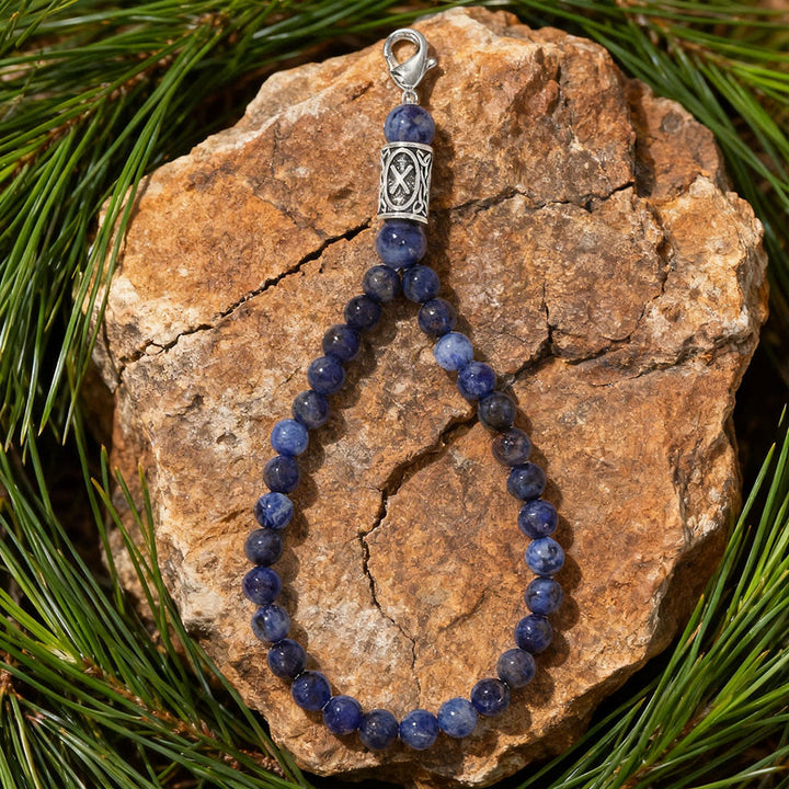 WorldNorse Rune Engraved Bead Charm Crystal Keychain - Blue Sodalite - image 8
