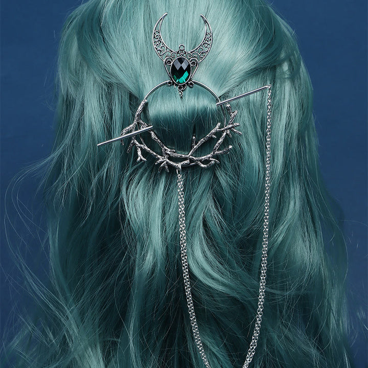 WorldNorse Crescent Thorn Branch Gem Hairpin - Green - image 3