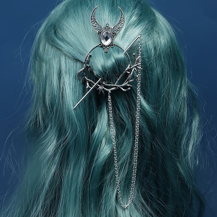 WorldNorse Crescent Thorn Branch Gem Hairpin - White - image 1