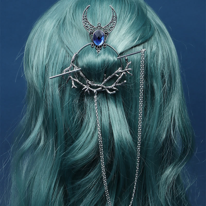 WorldNorse Crescent Thorn Branch Gem Hairpin - Sky Blue - image 0