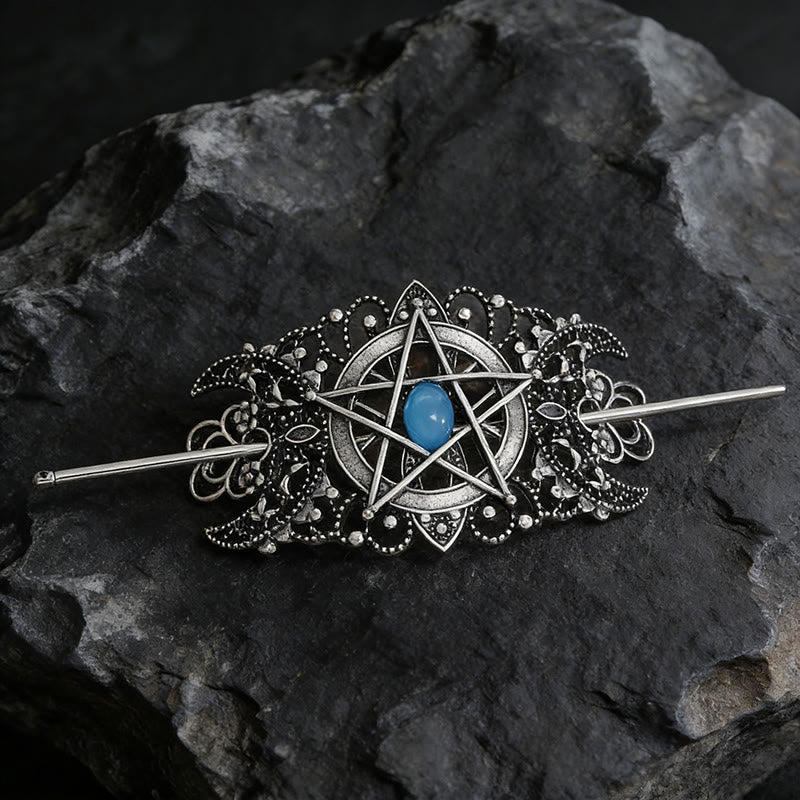 WorldNorse Pentagram Moon Filigree Hairpin - Blue - image 3