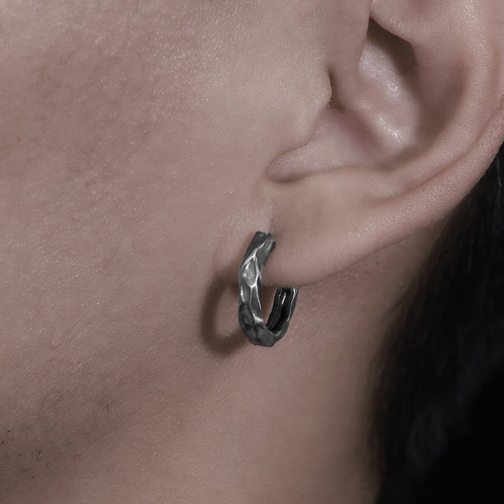 WorldNorse Handcrafted 925 Silver Hammered Rock Hoop Earrings - image 6