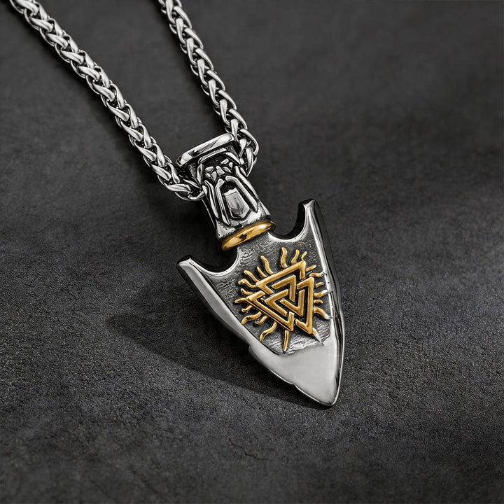 WorldNorse Vegvisir Valknut Retro Arrowhead Necklace - With Chain - Silver&Gold - image 10