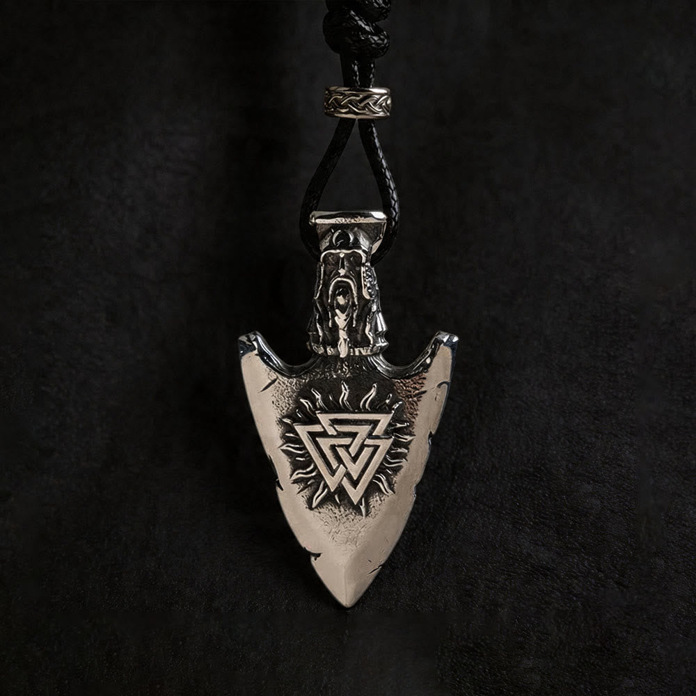 WorldNorse Vegvisir Valknut Retro Arrowhead Necklace - With Wax Rope - Silver - image 4
