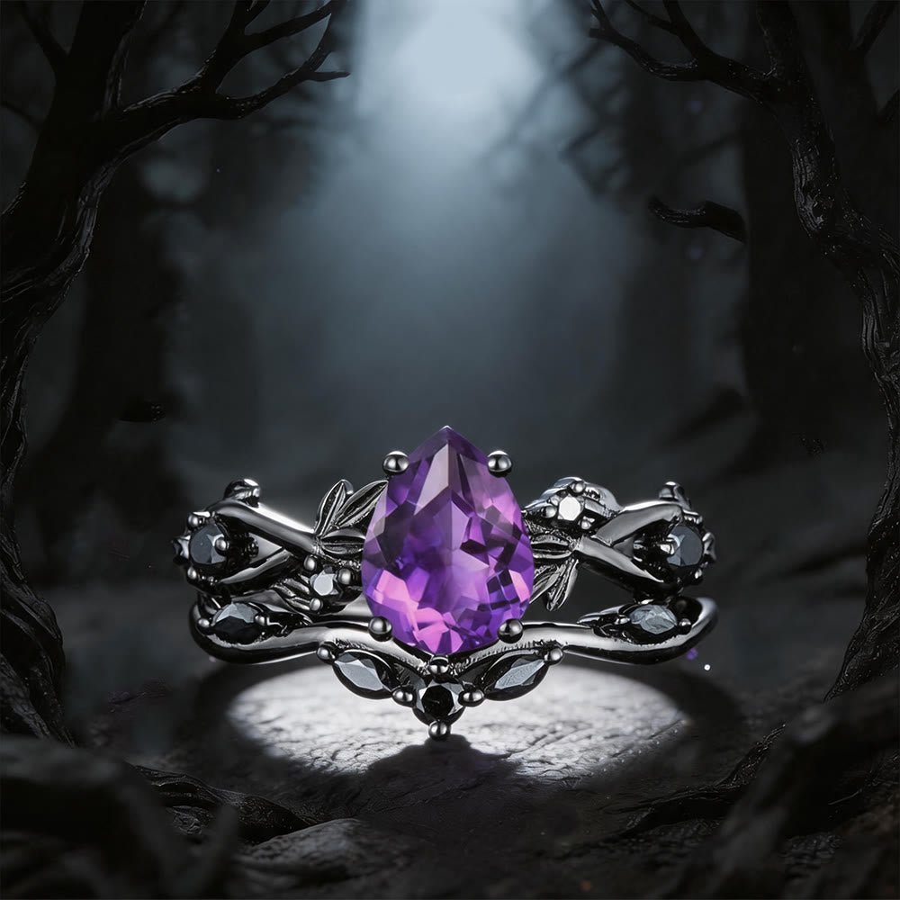 WorldNorse Heart of Yggdrasil Leaf Wrapped Amethyst Ring Set - UK Size V1/2 (US 11) - image 0