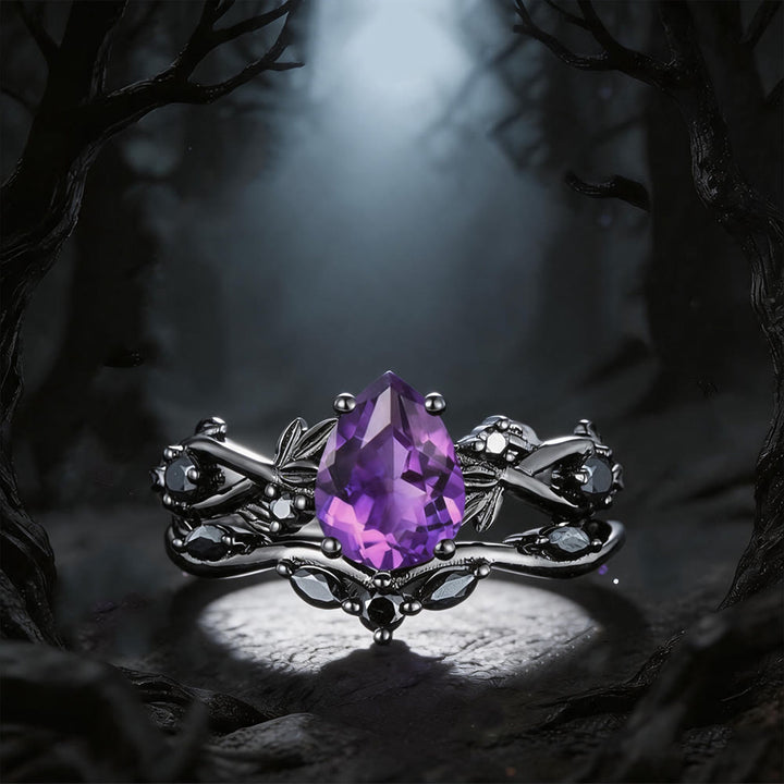 WorldNorse Heart of Yggdrasil Leaf Wrapped Amethyst Ring Set - UK Size V1/2 (US 11) - image 0